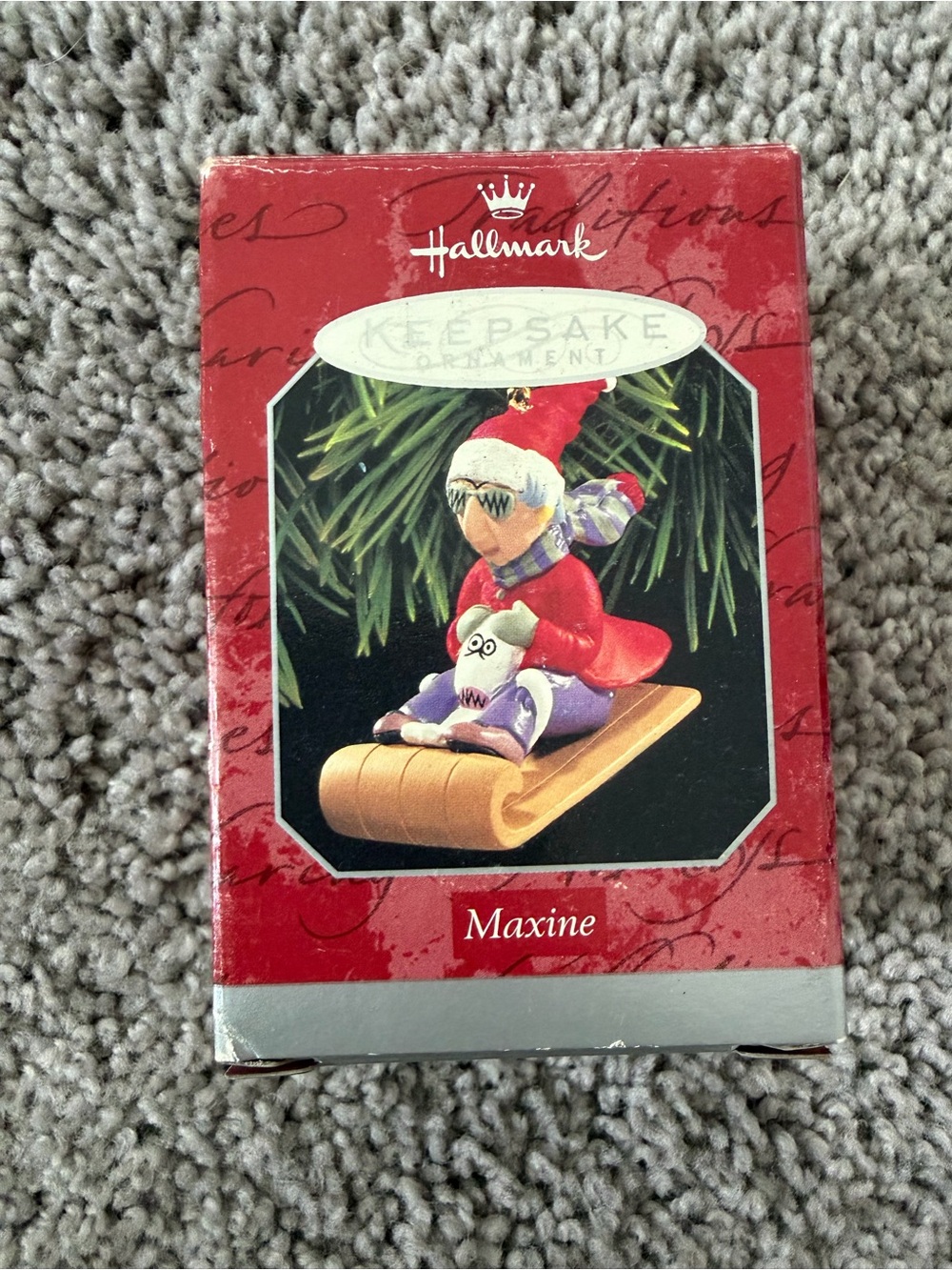 Vintage 1998 Hallmark Keepsake Maxine Sledding Christmas Ornament in Box